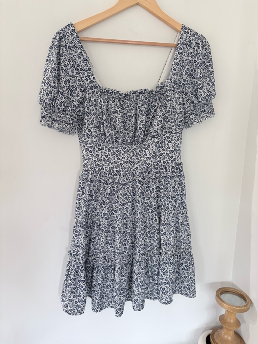 ALTAR’D STATE M Blue Floral BENTON Mini Dress SS Smock Accent Milk Maid Tiers